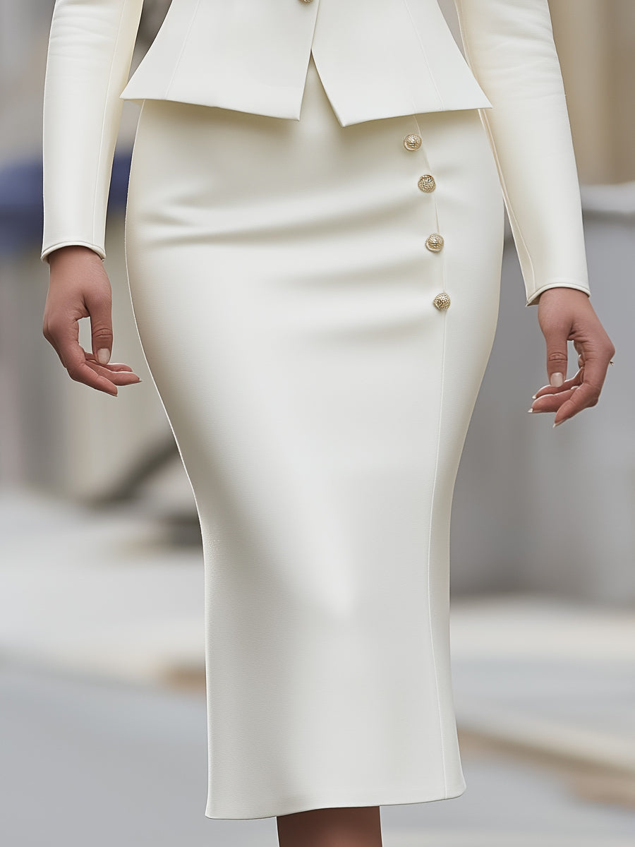 Elegant Tailored Suit Set With Button Detailing