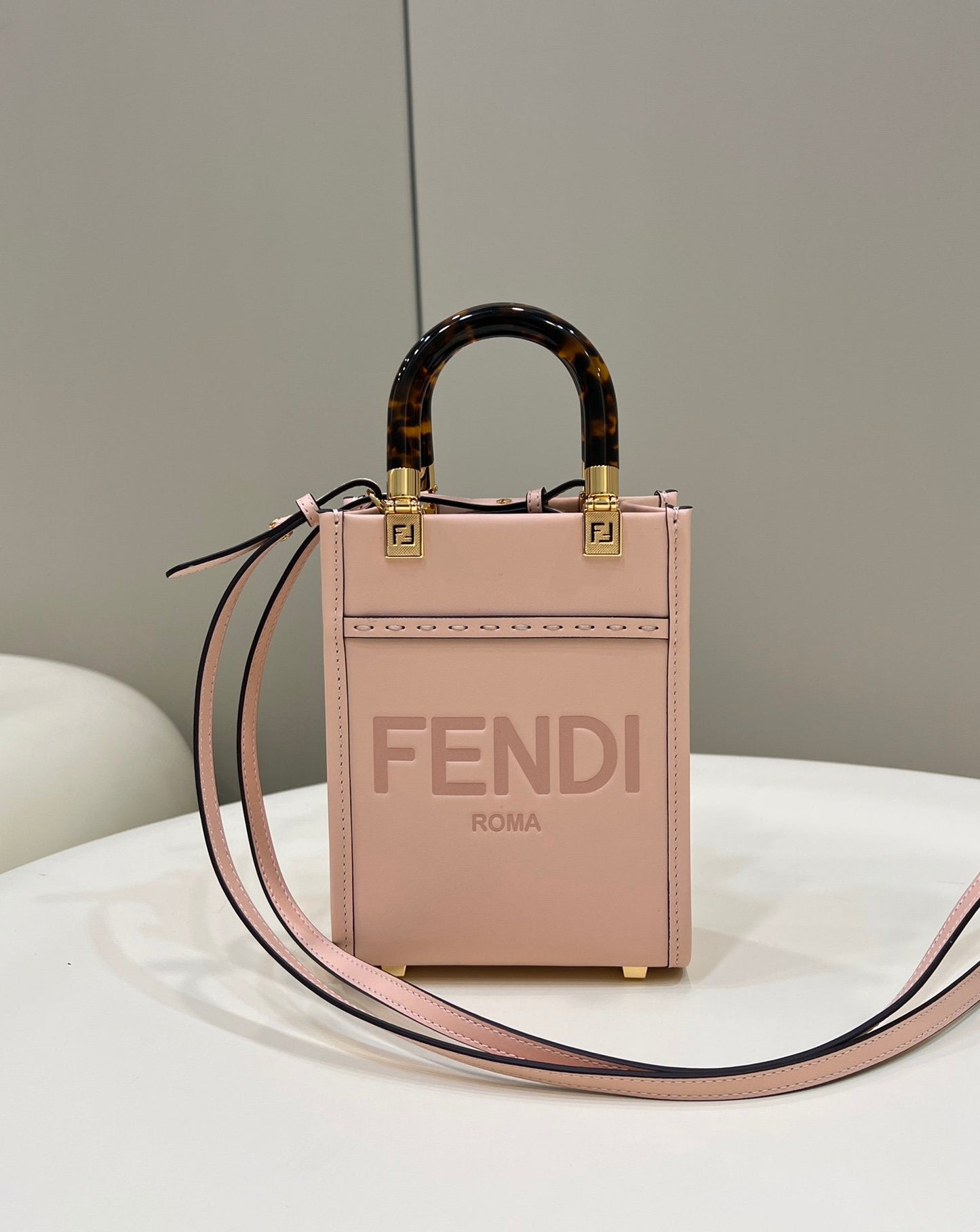 FI Mini Sunshine Shopper Pink For Women, Handbags, Shoulder And Crossbody bags 7.1in/18cm FF 8BS051