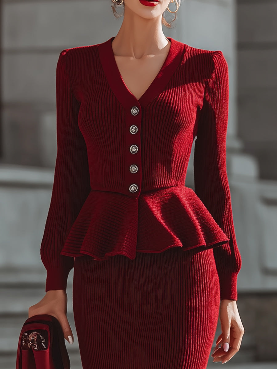 Glamorous Red Knit Peplum Two - Piece Set