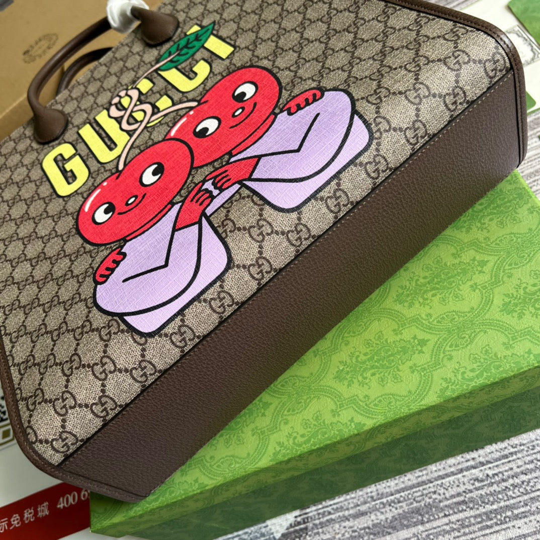 gg Cherry Print Medium Tote Beige For Women, Women’s Bags 15.1in/38cm gg 703264 U2QAG 8839