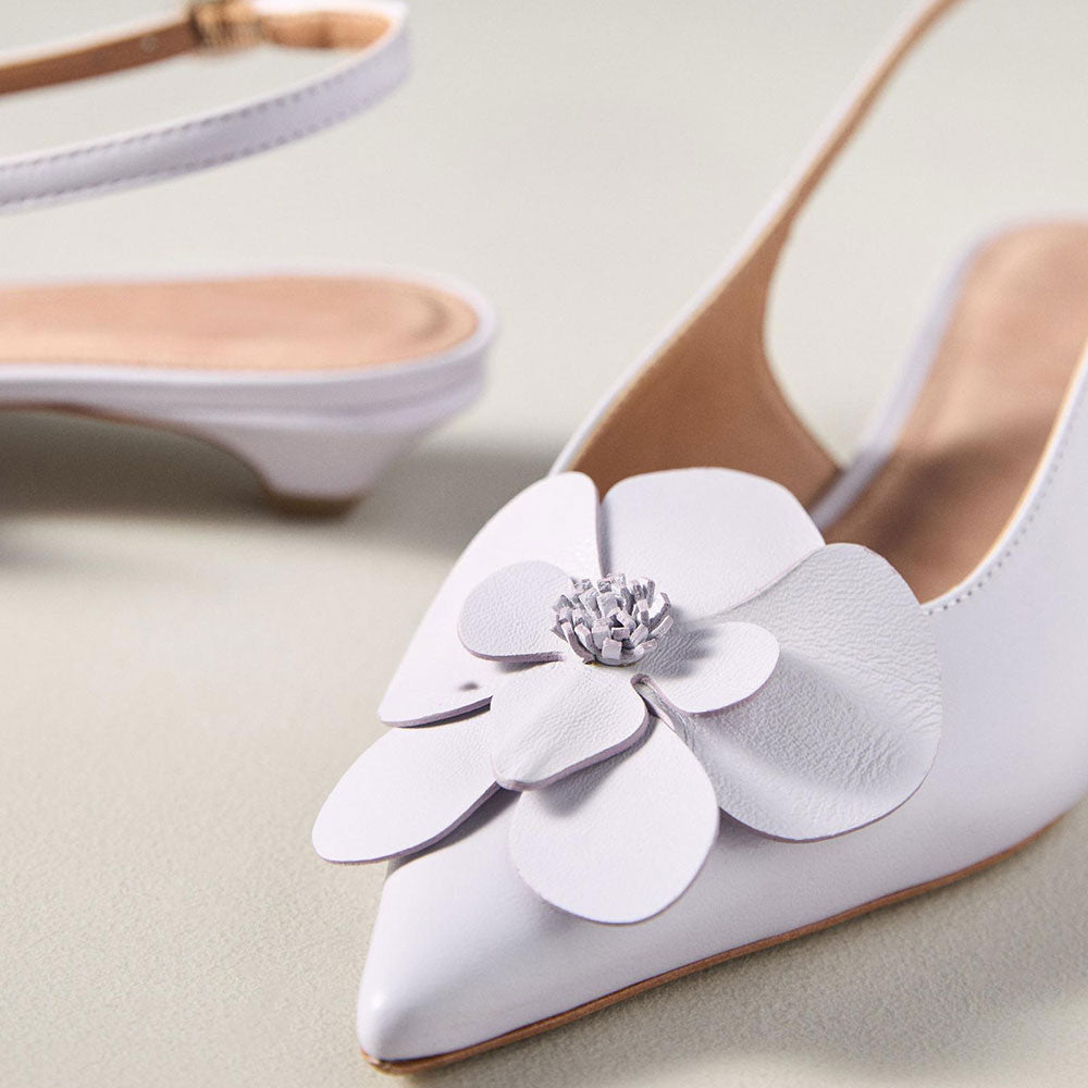 Elegant Flower Low Cone Heel Light Purple Slingback Pumps for Women