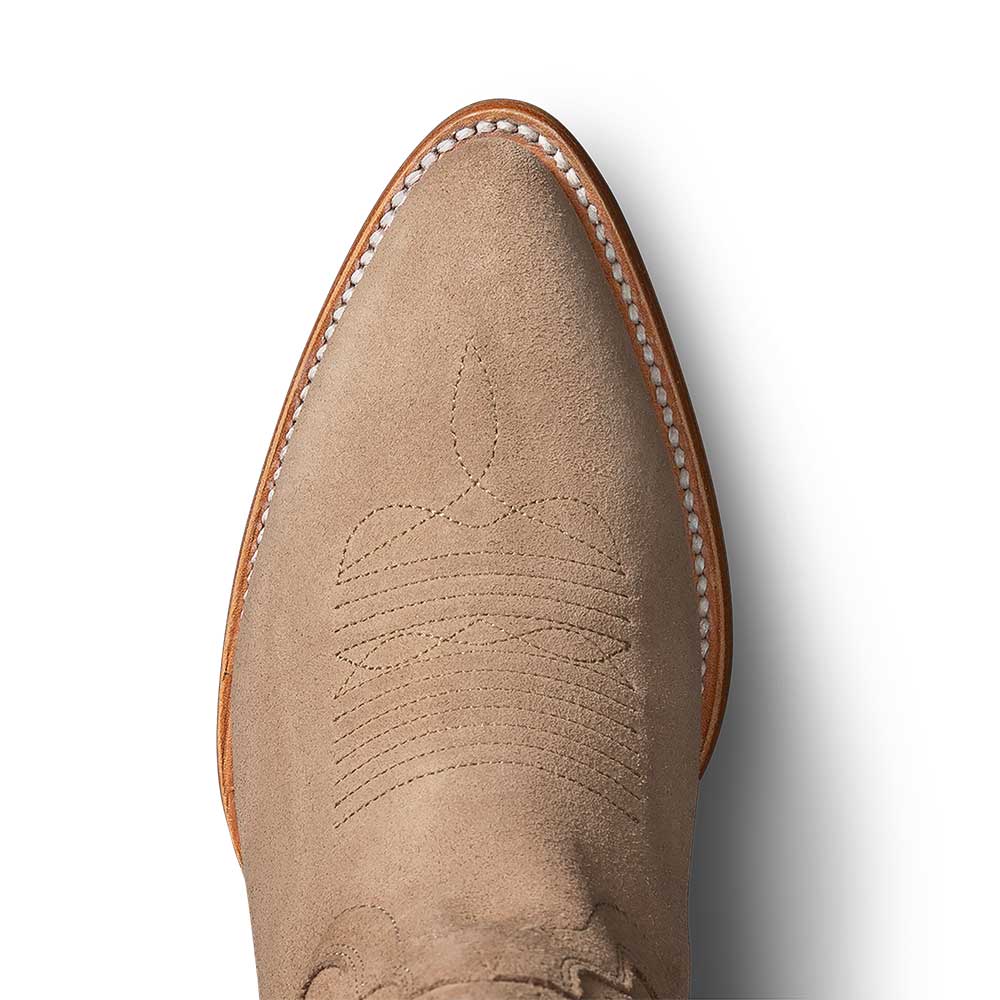 Beige Embroidered Almond Toe Chunky Heel Knee-High Cowgirl Boots