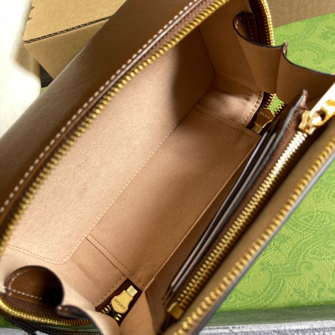 gg Mini Bag With Interlocking G Beige And Ebony gg Supreme Canvas And Brown For Women 9in/23cm gg