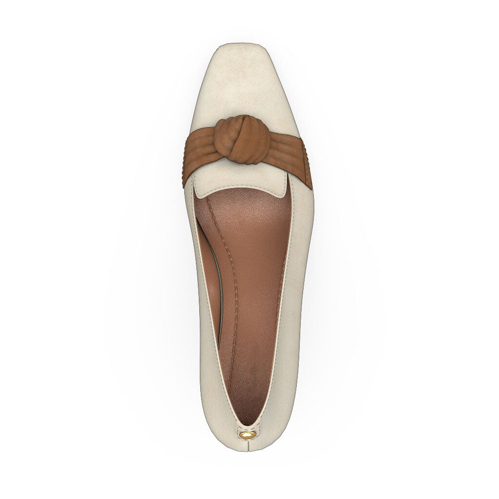 Beige Square Toe 3'' Block Heel Elegant Pumps with Bow