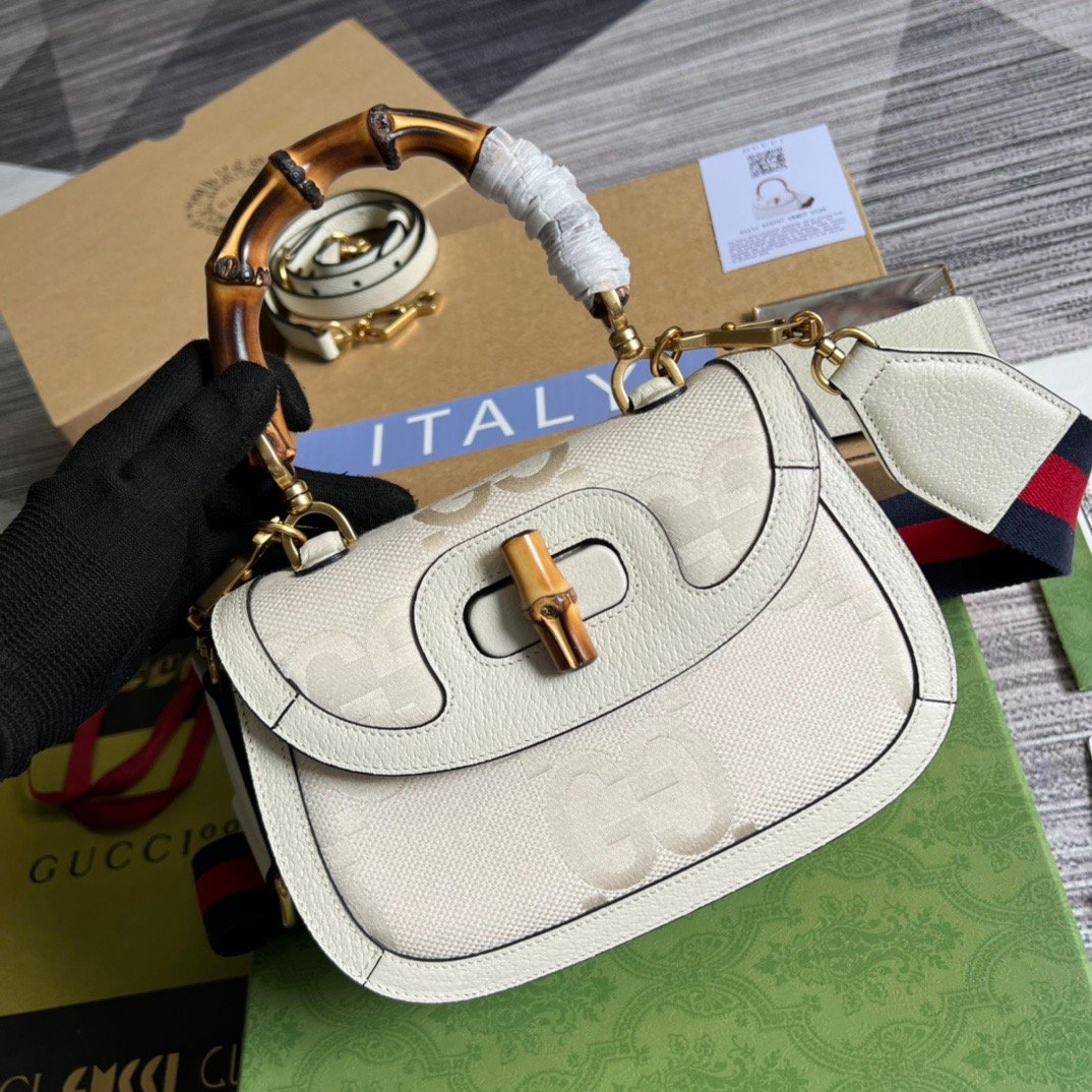 gg Bamboo 1947 Medium Top Handle Bag White For Women, Women’s Bags 10.2in/26cm gg