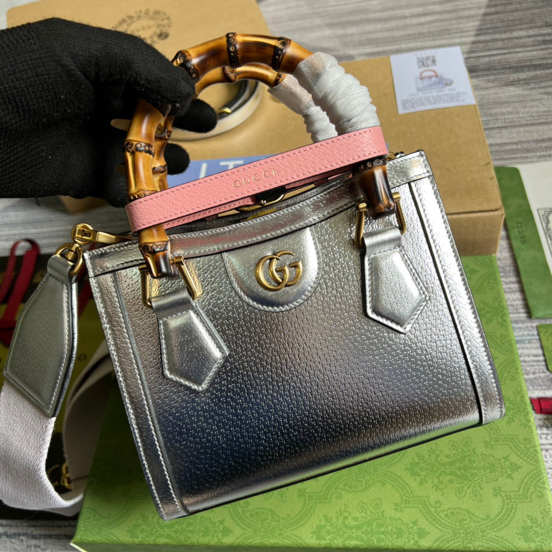 gg Diana Mini Tote Bag Silver For Women, Women’s Bags 7.9in/20cm gg 702732 1TRGT 8190