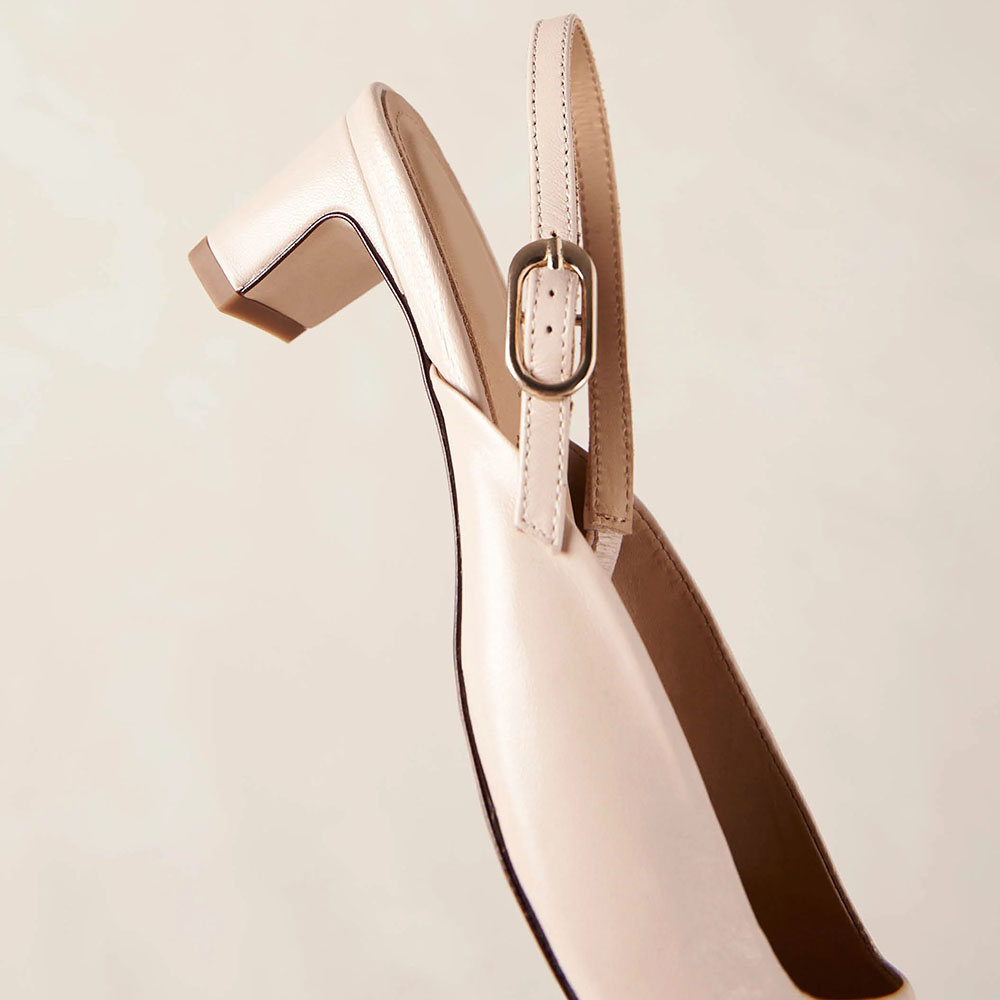 Beige & Black Square Toe Chunky Heel Vintage Slingback Pumps