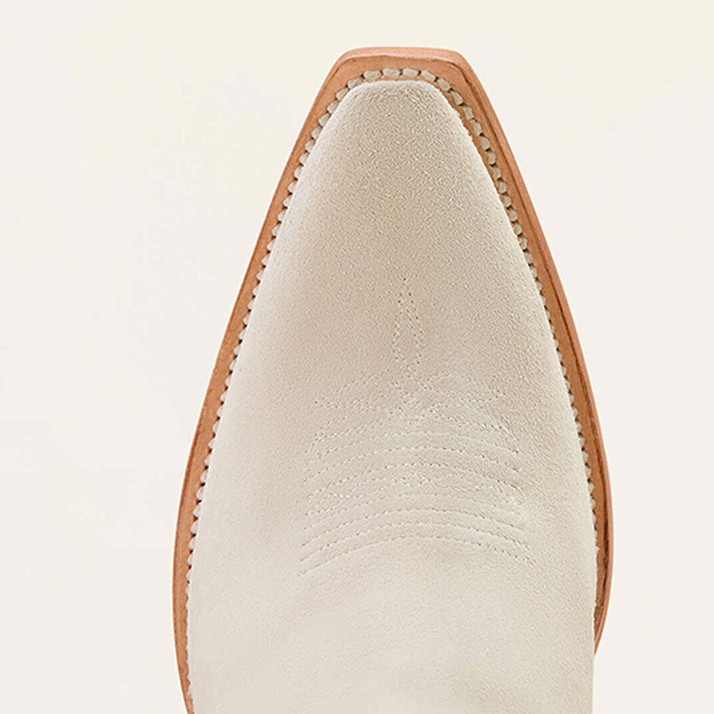 Embroidered Snip Toe Chunky Heel Zip Western Boots for Women in Ivory