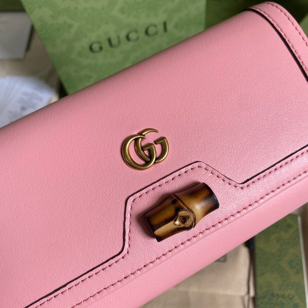 gg Diana Chain Wallet With Bamboo Pink For Women, Women’s Bags 7.4in/19cm gg