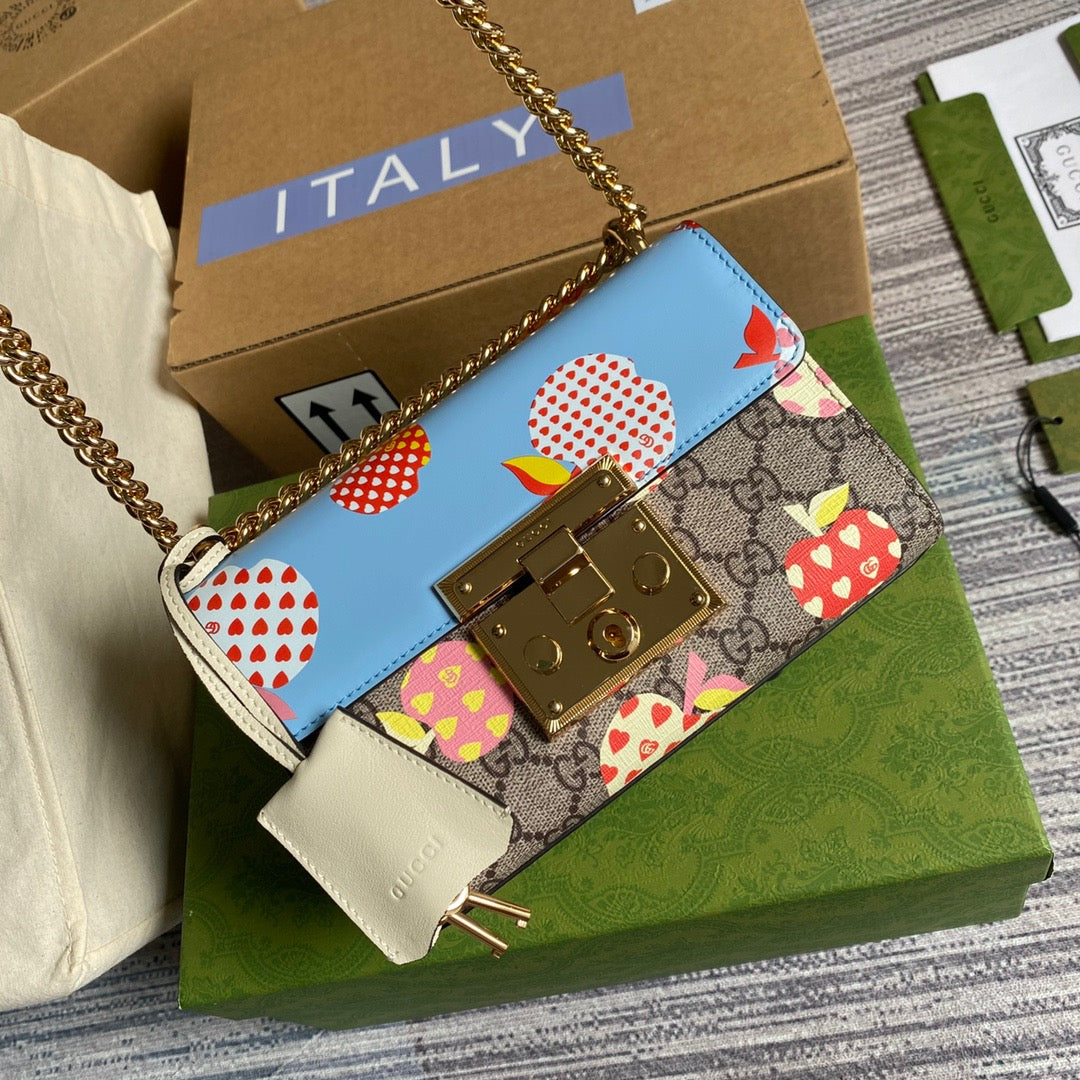 gg Padlock Small gg Strawberry Shoulder Bag Beige For Women, Women’s Bags 7.9in/20cm gg
