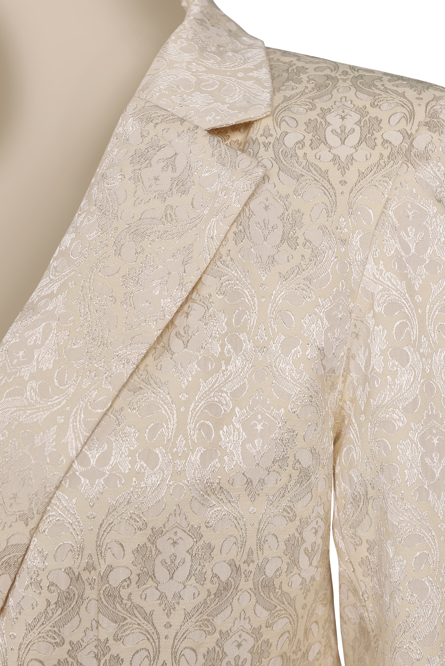 Beige Jacquard Single-Breasted Blazer