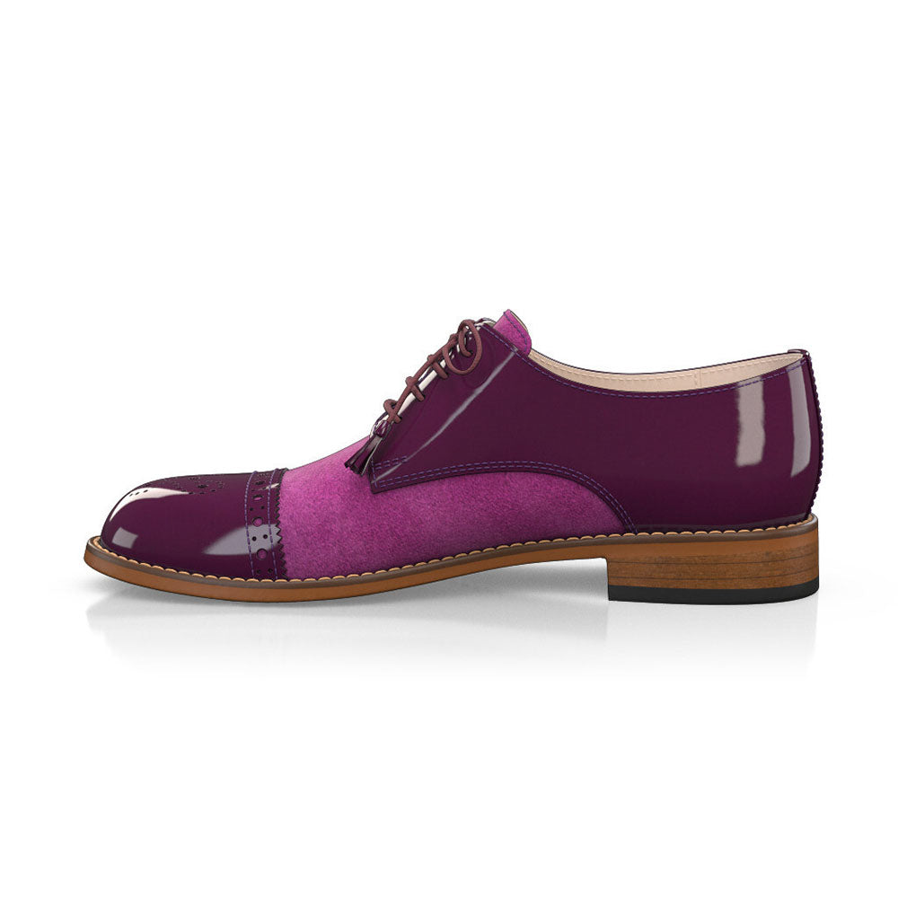 Fuchsia Round Toe Block Heel Splicing Cutout Lace-Up Oxford Shoes