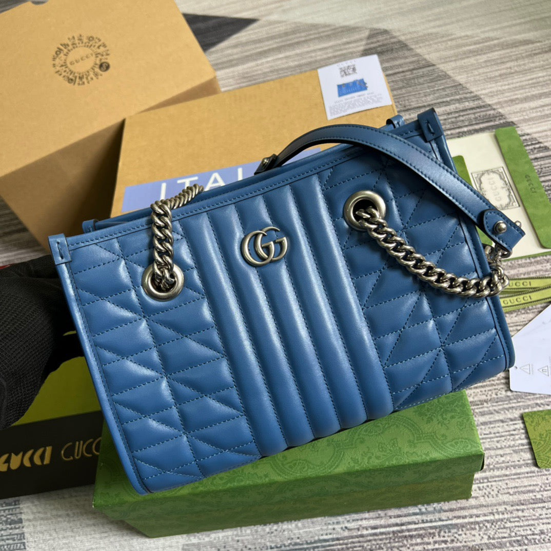 gg Marmont Medium Matelasse Tote Blue For Women, Women’s Bags 13.6in/34cm gg 675796 UM8BF 4340