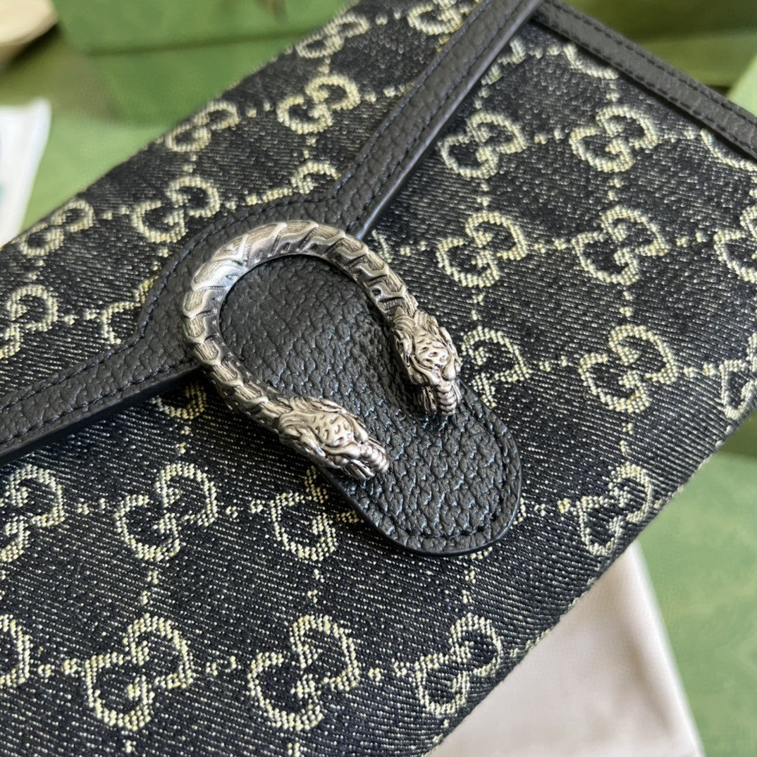 gg Dionysus gg Mini Chain Bag Black And Ivory gg Denim Jacquard For Women 8in/20cm 401231