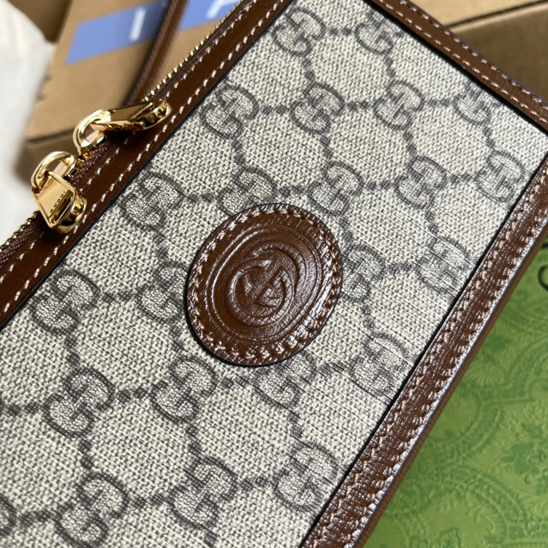 gg Mini Bag With Interlocking G Beige And Ebony gg Supreme Canvas And Brown For Women 9in/23cm gg
