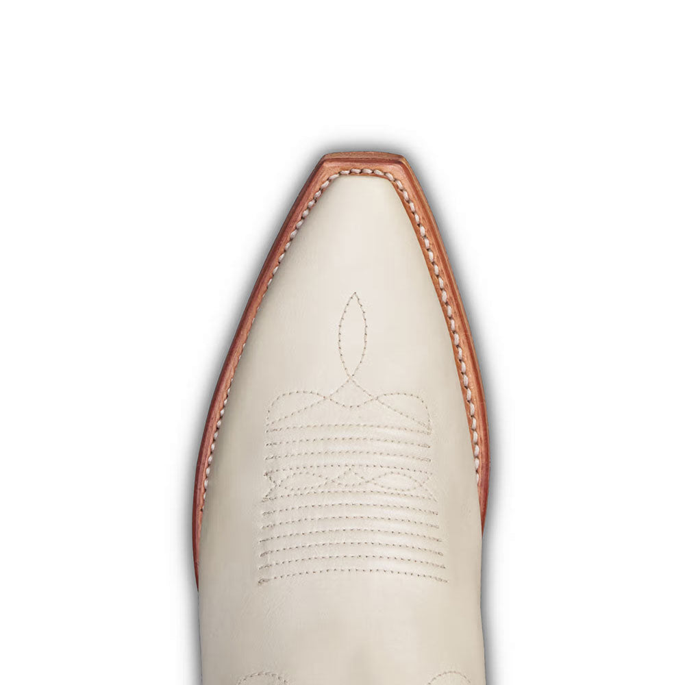 Beige Block Heel Mid-Calf Embroidered Snip Toe Cowgirl Boots