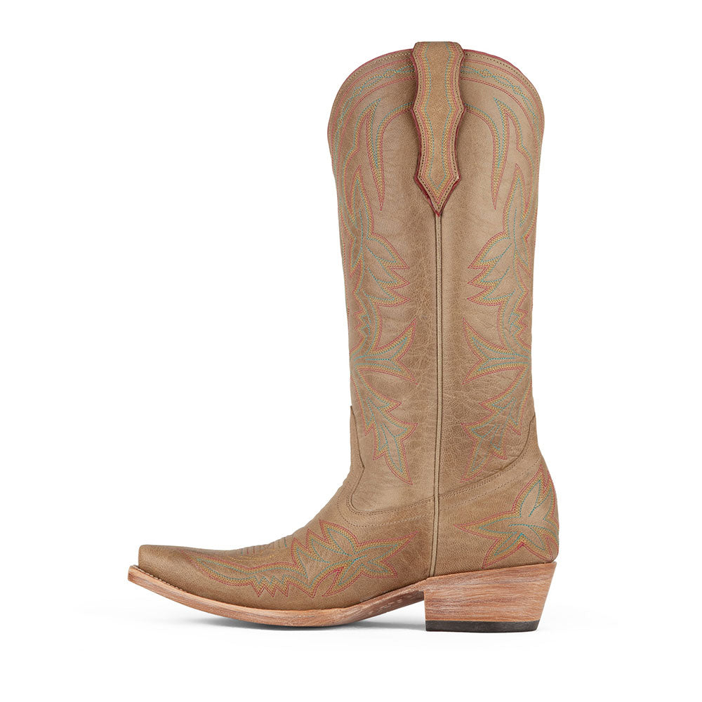 Embroidered Low Heel Snip Toe Mid-Calf Tan Cowgirl Boots for Women