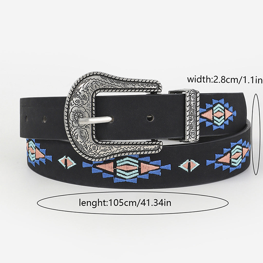 Ethnic Floral Leaf Pattern Embroidered Buckle Belt