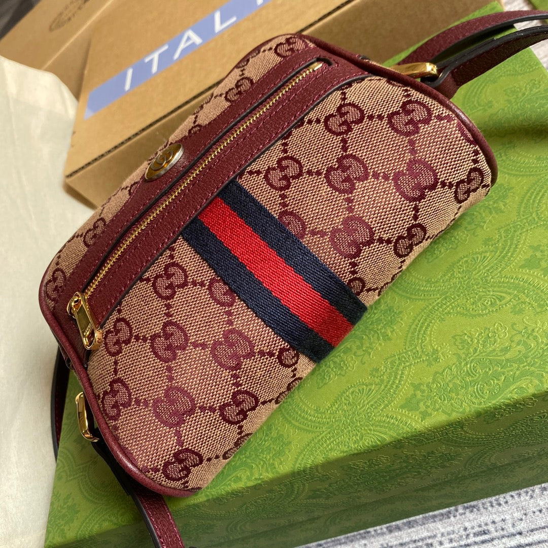 gg Ophidia Mini gg Bag Beige And Burgundy gg Supreme Canvas For Women 7in/17.5cm gg 517350-9Y9MS-9864