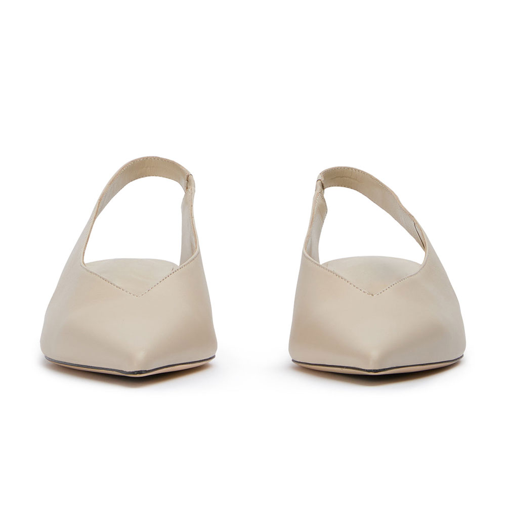 Beige Vegan Leather Pointed Toe Kitten Heel Slingback Pumps Shoes