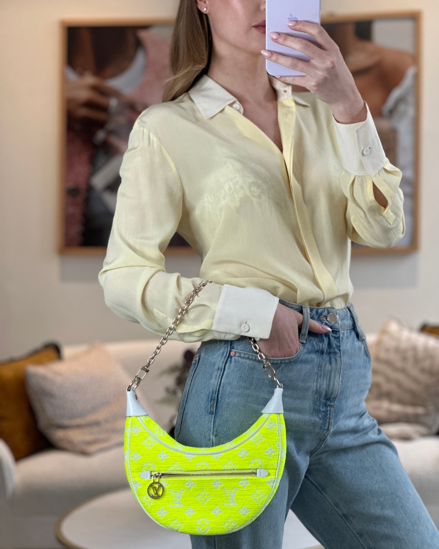*HOT* Louis Vuitton Neon Yellow Jacquard Monogram Loop Bag with Champagne Gold Hardware