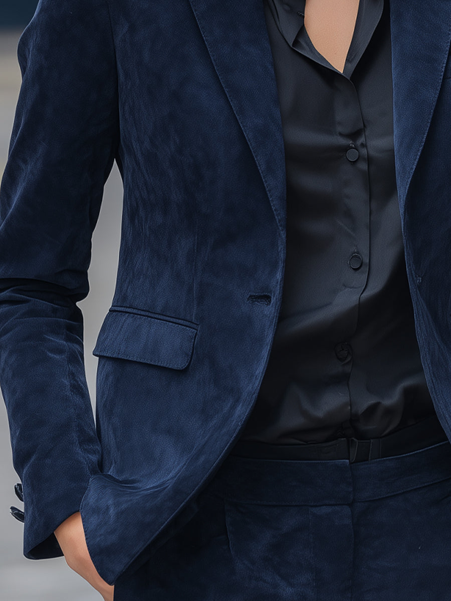 Deep Navy Faux Suede Blazer