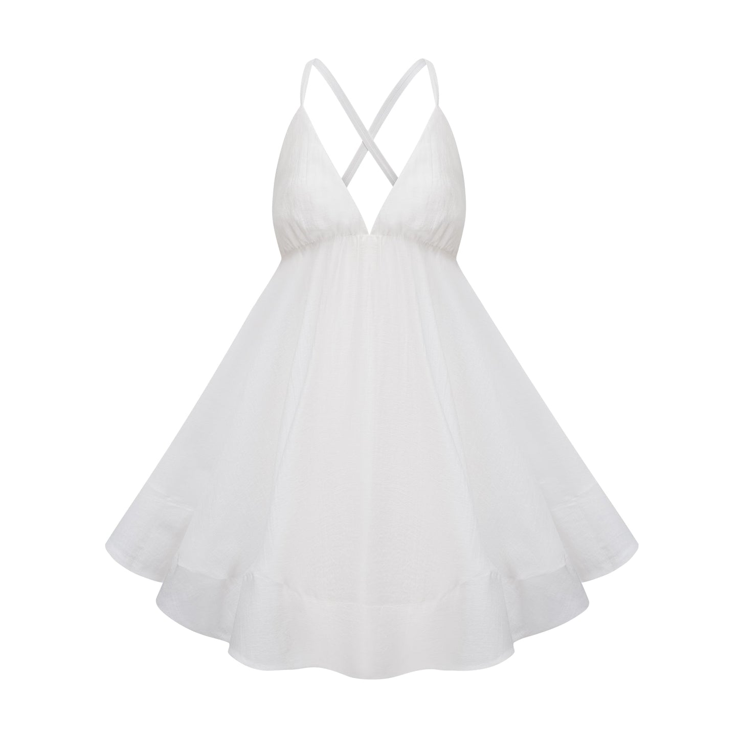 Quincie white shirred flounced mini dress