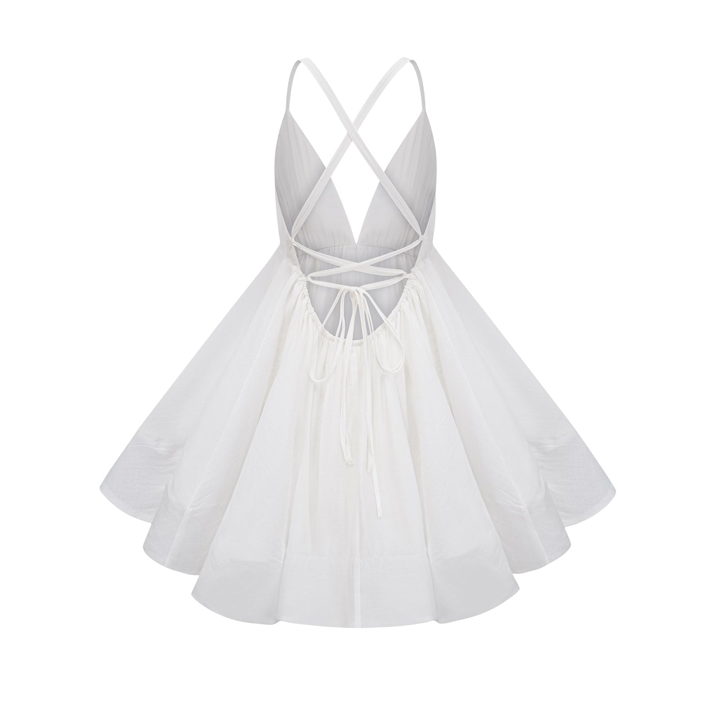 Quincie white shirred flounced mini dress