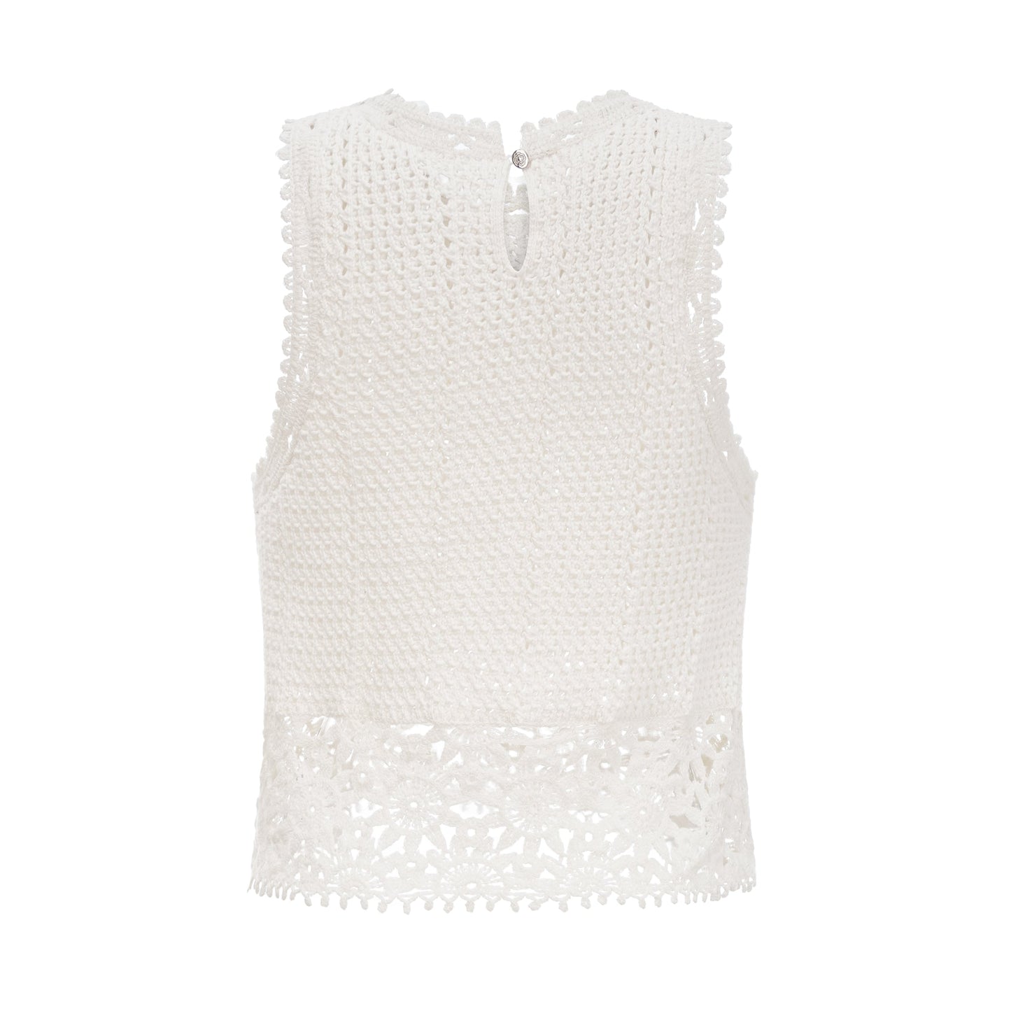 Gisèle White Floral Appliqué Crochet Knit Two-Piece Top and Shorts Set