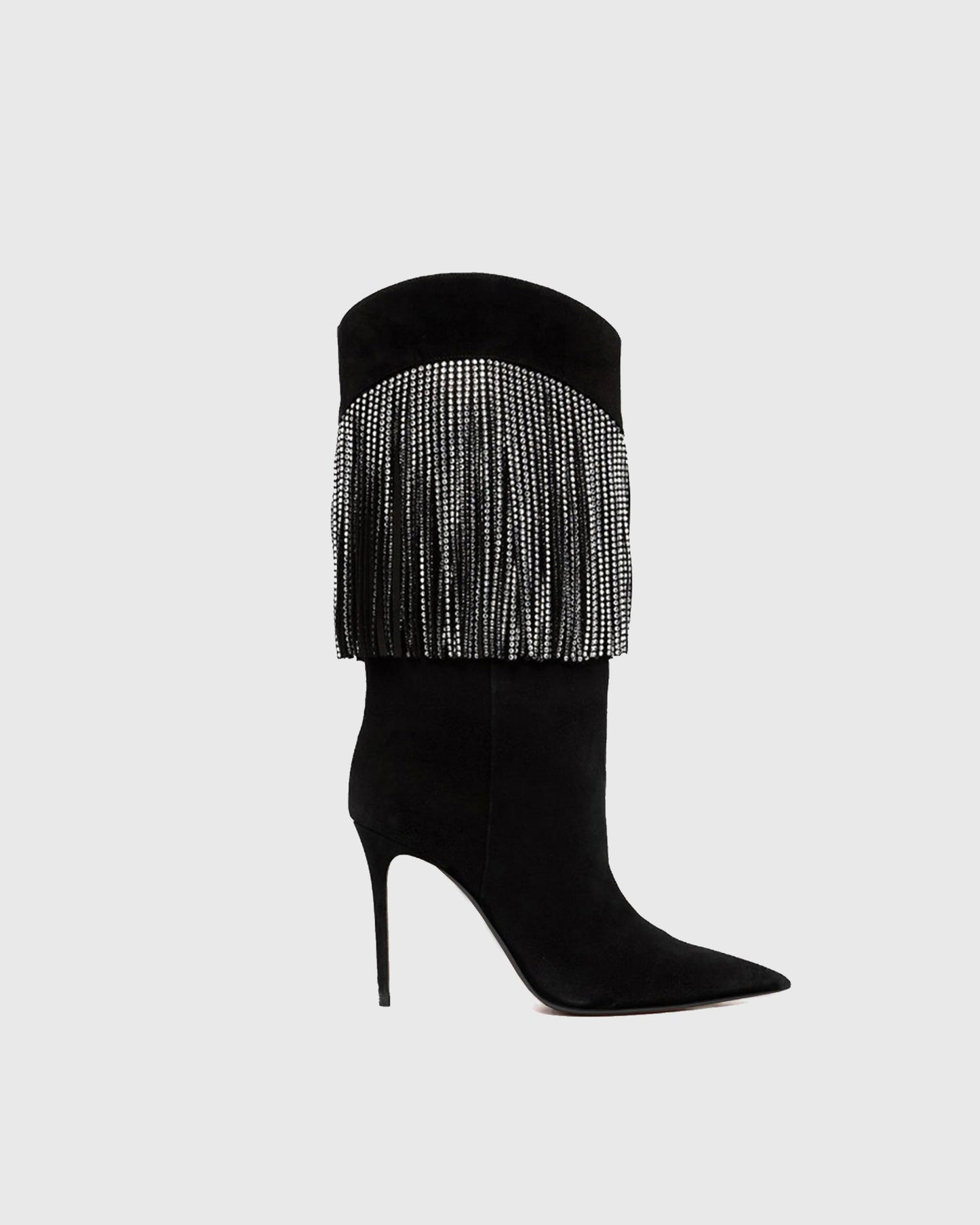 Edetta Rhinestone Fringe Velvet Mid Calf Boots