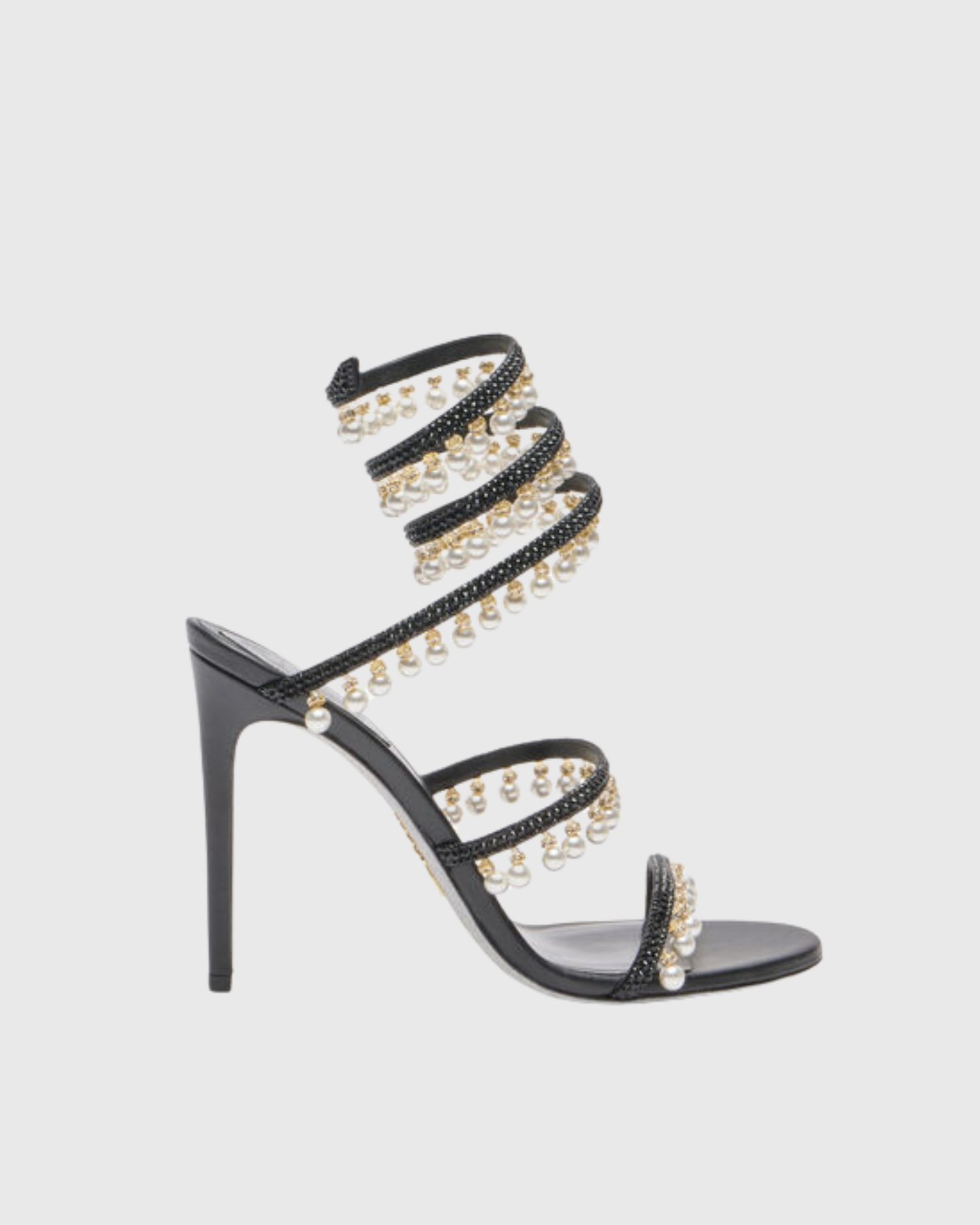 Elisa Pearl Fringe Snake Sandals In Black