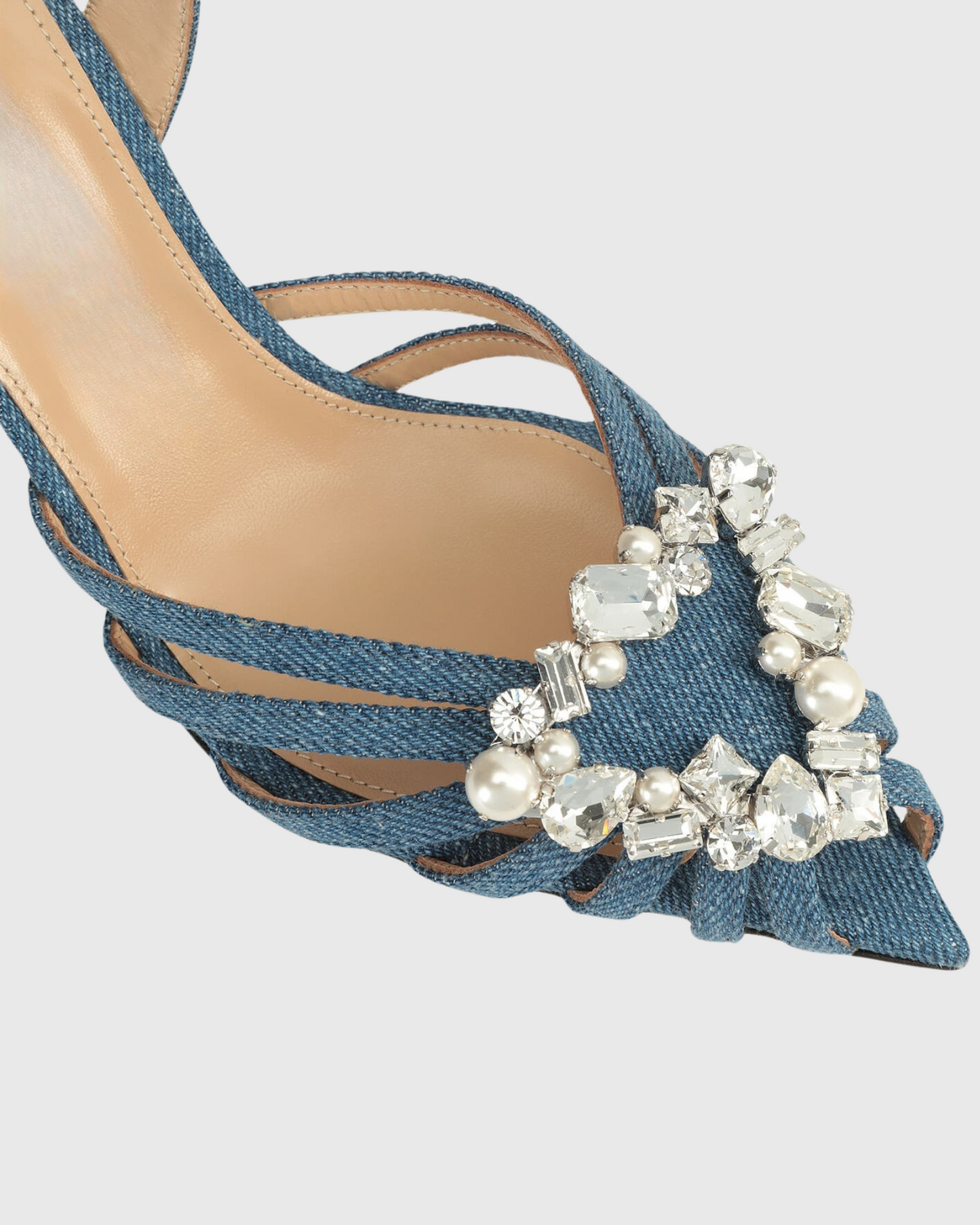 Emilee Diamond Triangle Slingback Cage Sandals In Denim Blue