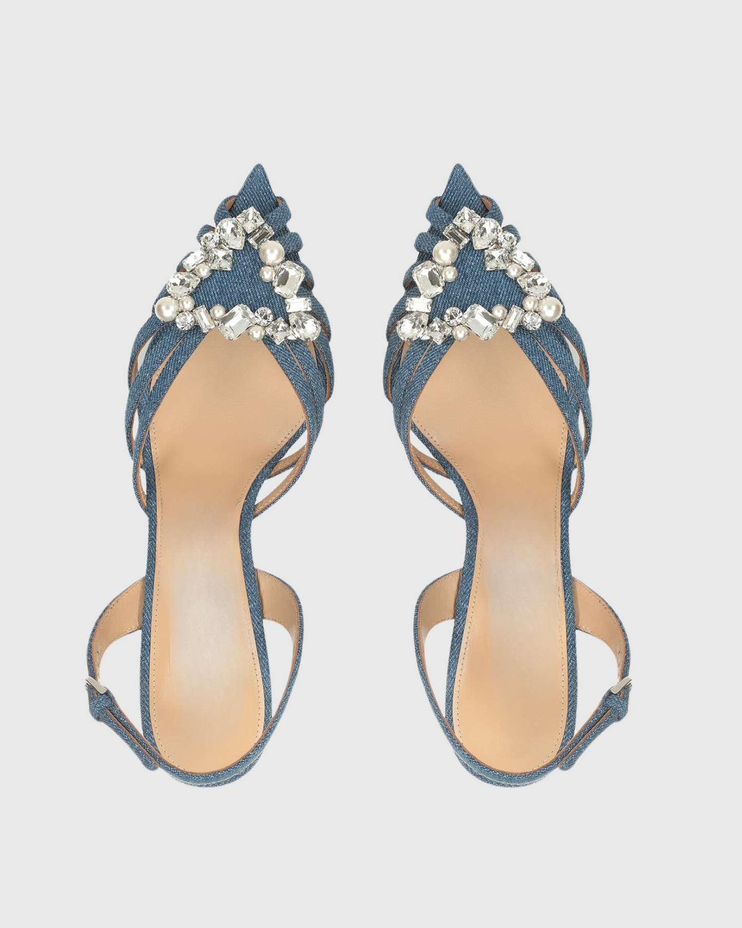 Emilee Diamond Triangle Slingback Cage Sandals In Denim Blue