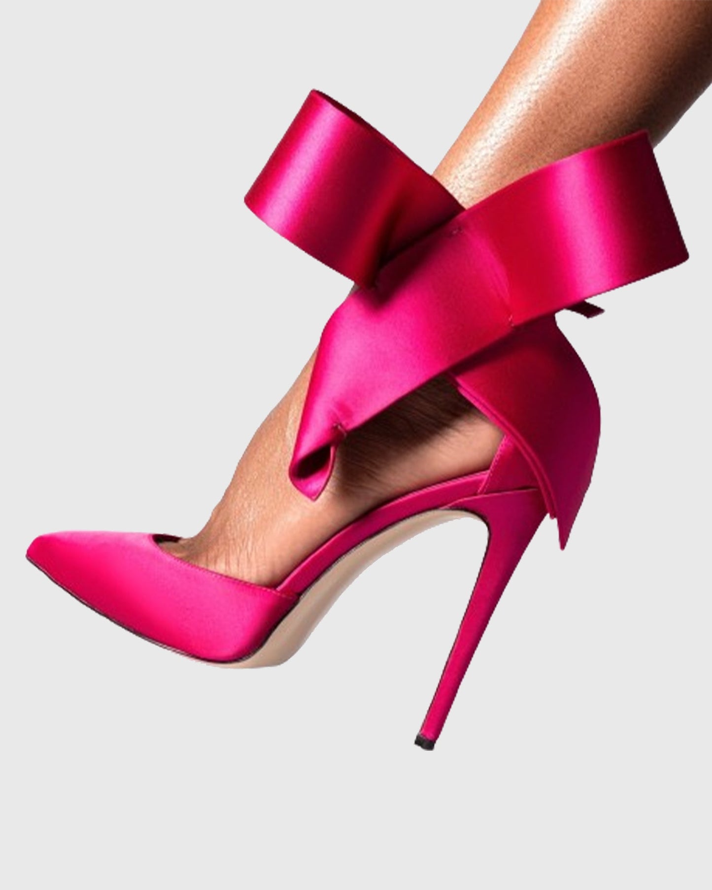 Fioralba Bow Satin Strap Pumps In Hot Pink