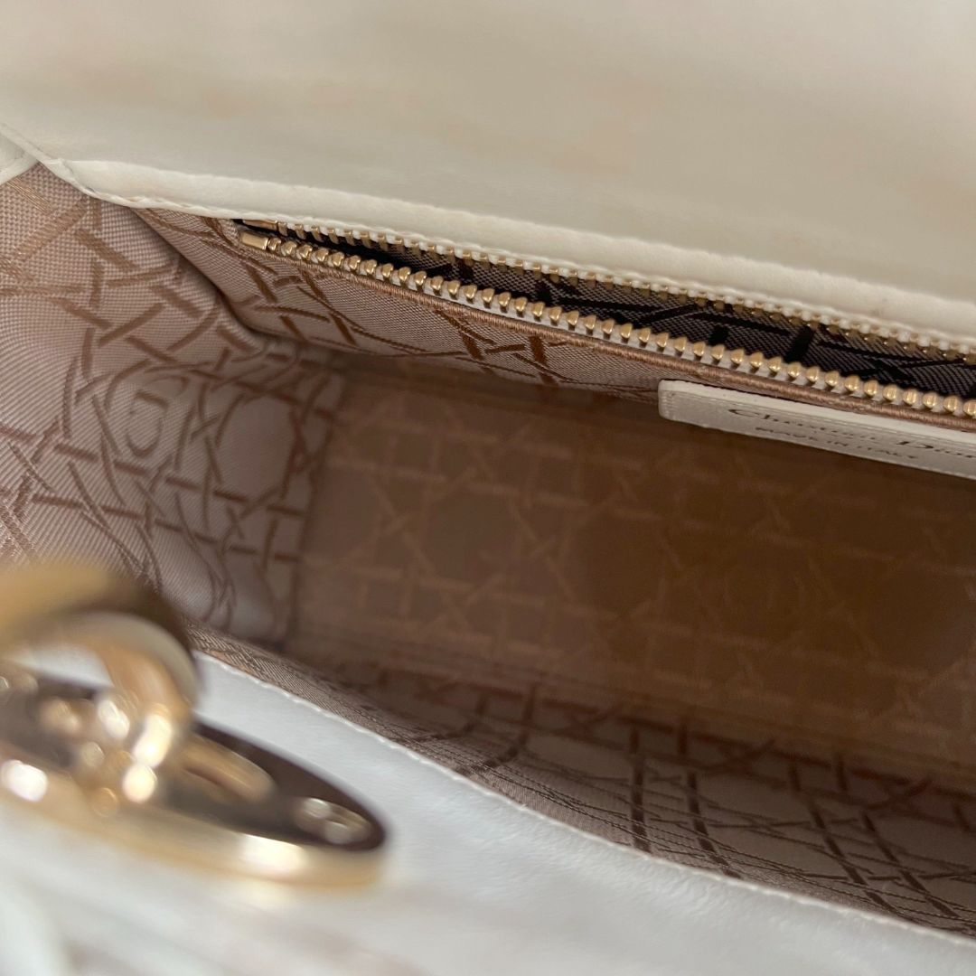 Dior Lady Dior Small White Leather Bag
