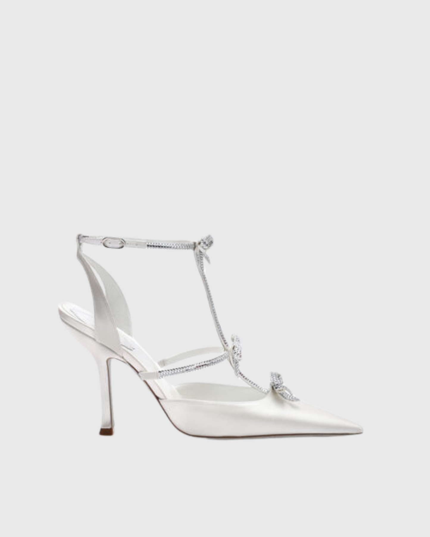 Ilaria Rhinestone Bow Strap Pumps In White