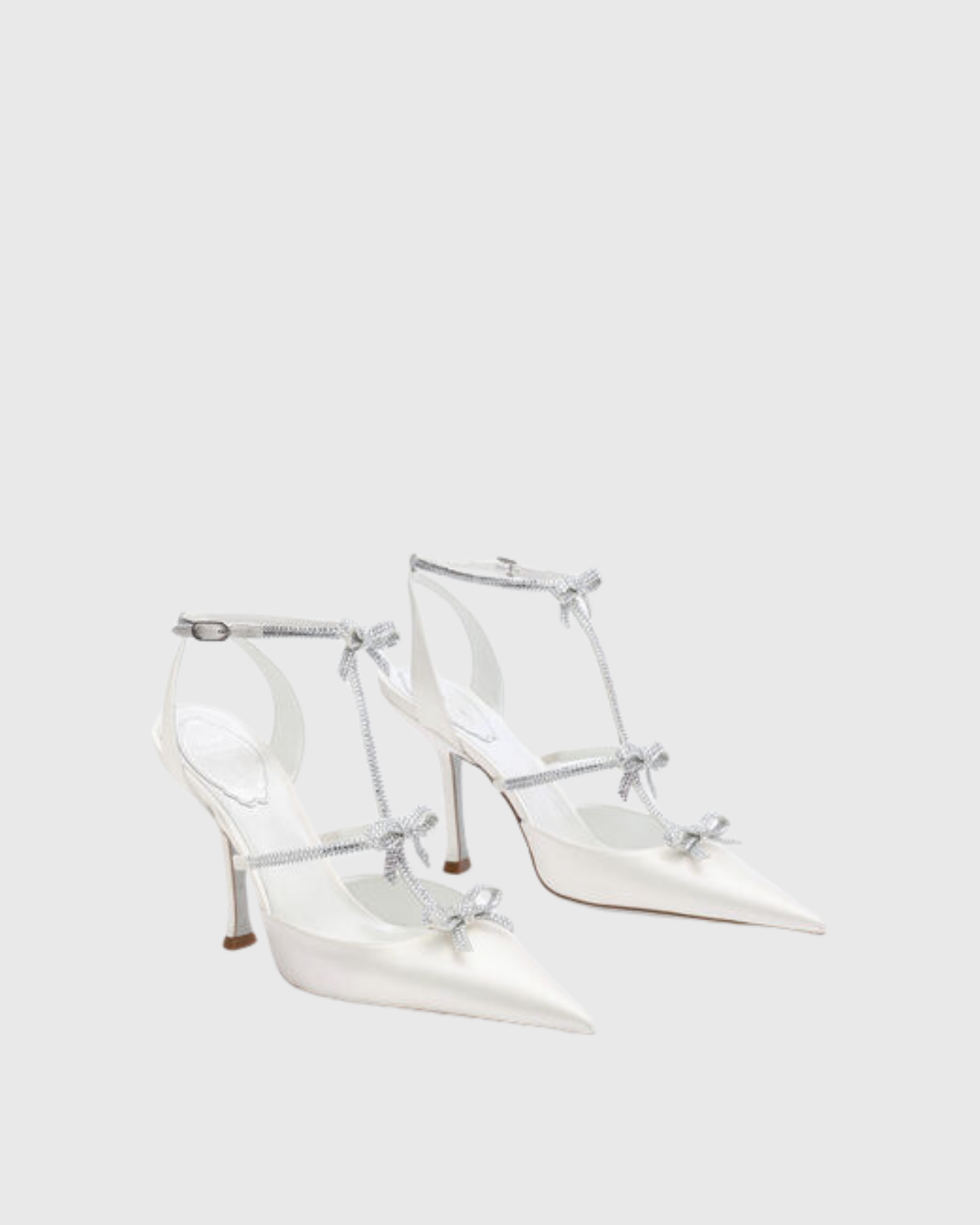 Ilaria Rhinestone Bow Strap Pumps In White