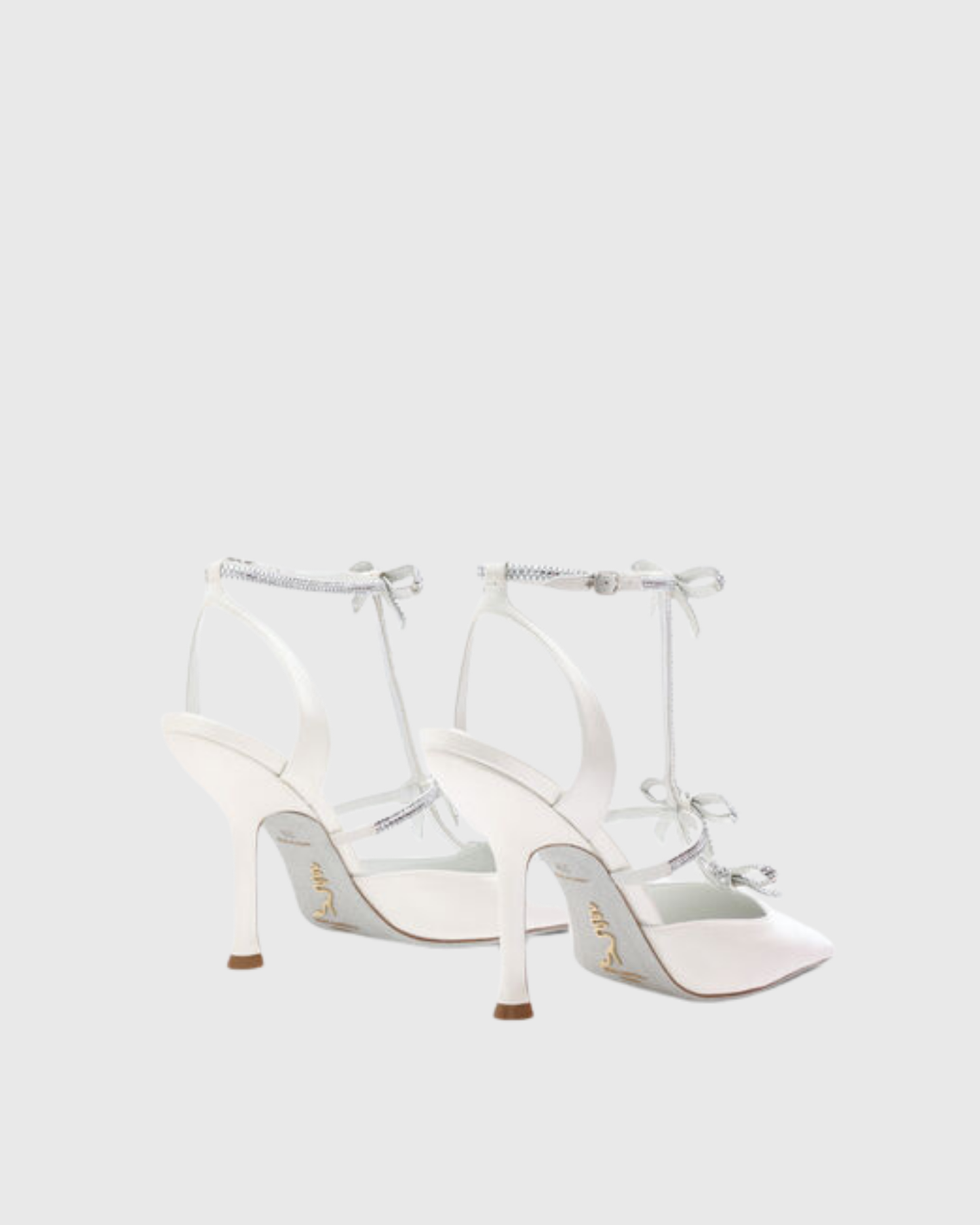 Ilaria Rhinestone Bow Strap Pumps In White
