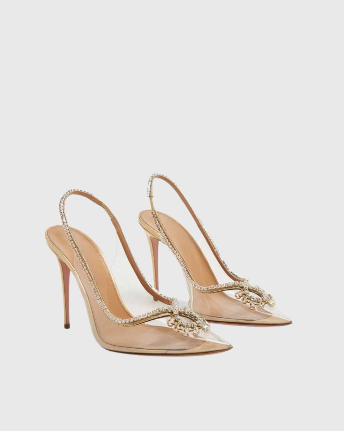 Italia Rhinestone Woven PVC Slingback Pumps In Gold