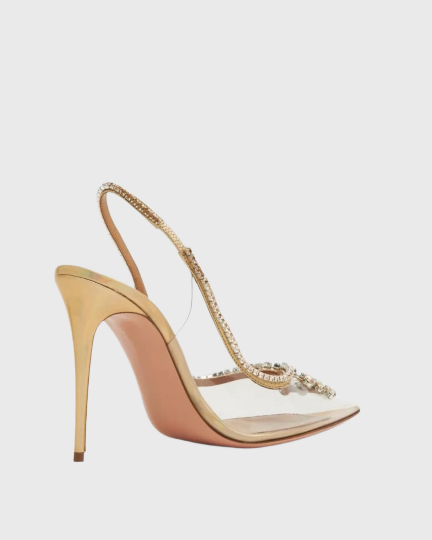Italia Rhinestone Woven PVC Slingback Pumps In Gold