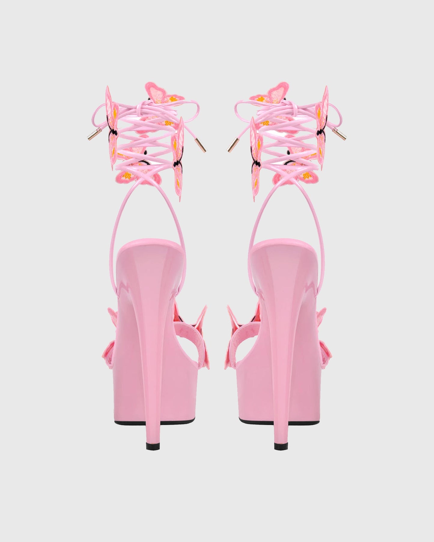 Lelia Bow Embroidery Lace Up Platform Sandals In Pink