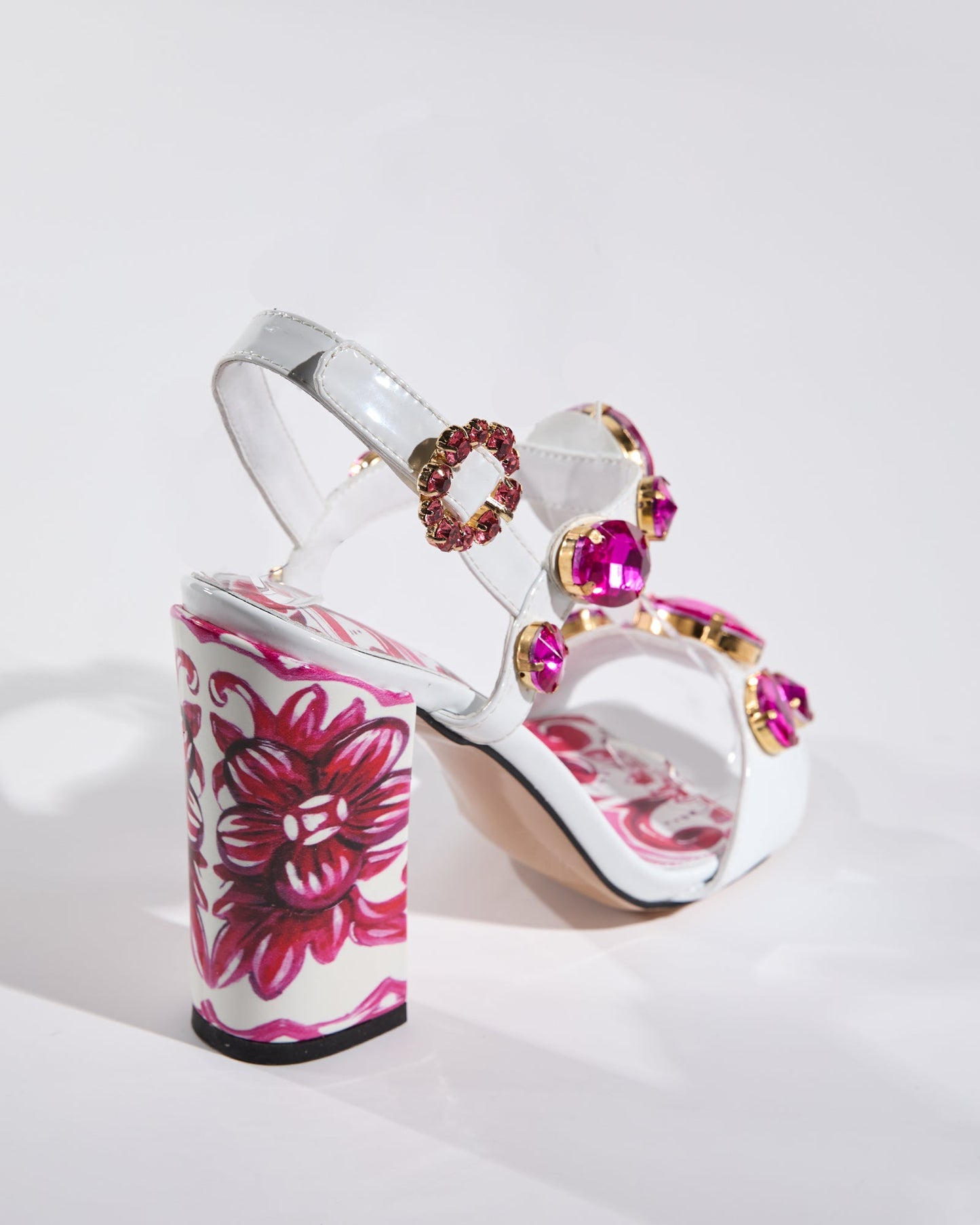 Loreto Flower Print Rhinestone Sandals In Pink