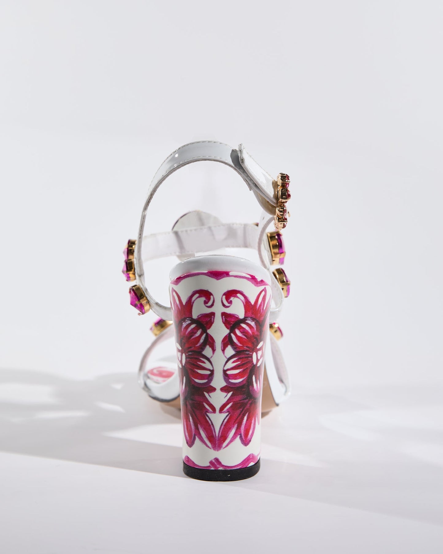 Loreto Flower Print Rhinestone Sandals In Pink