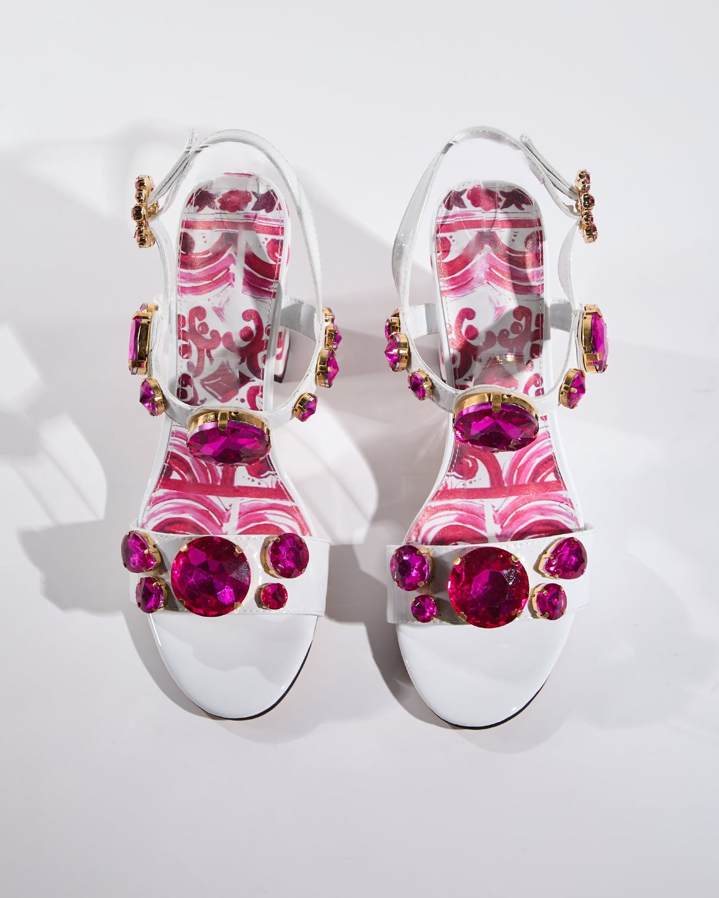 Loreto Flower Print Rhinestone Sandals In Pink
