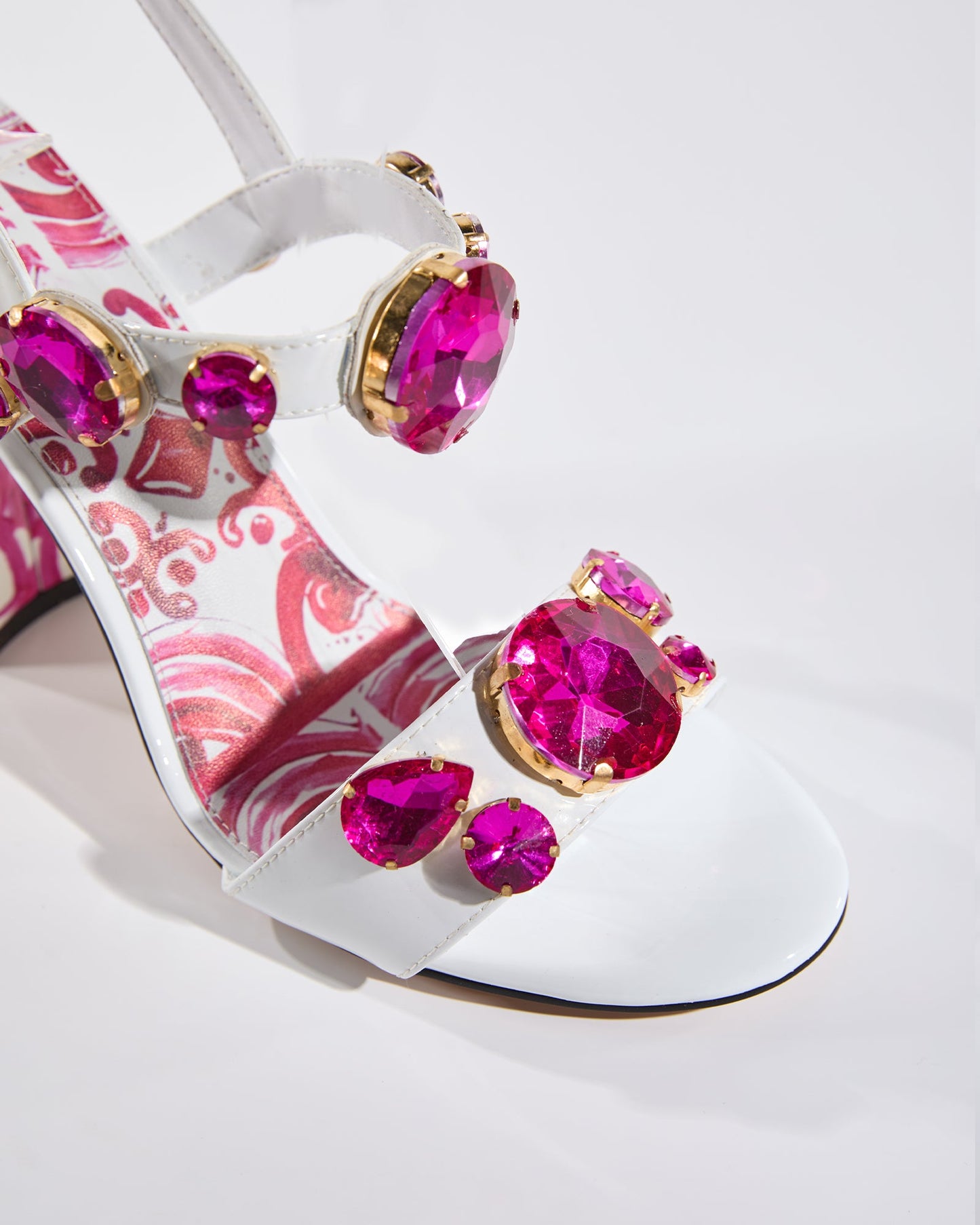 Loreto Flower Print Rhinestone Sandals In Pink