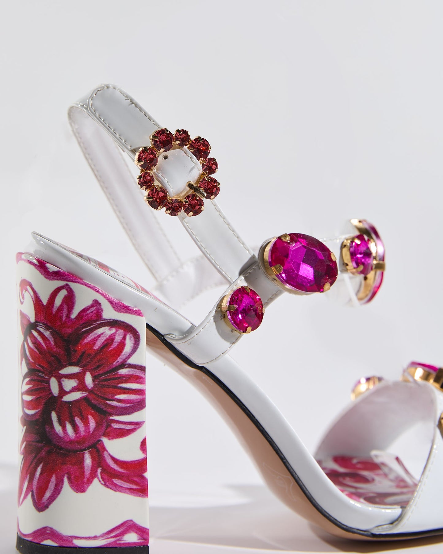 Loreto Flower Print Rhinestone Sandals In Pink