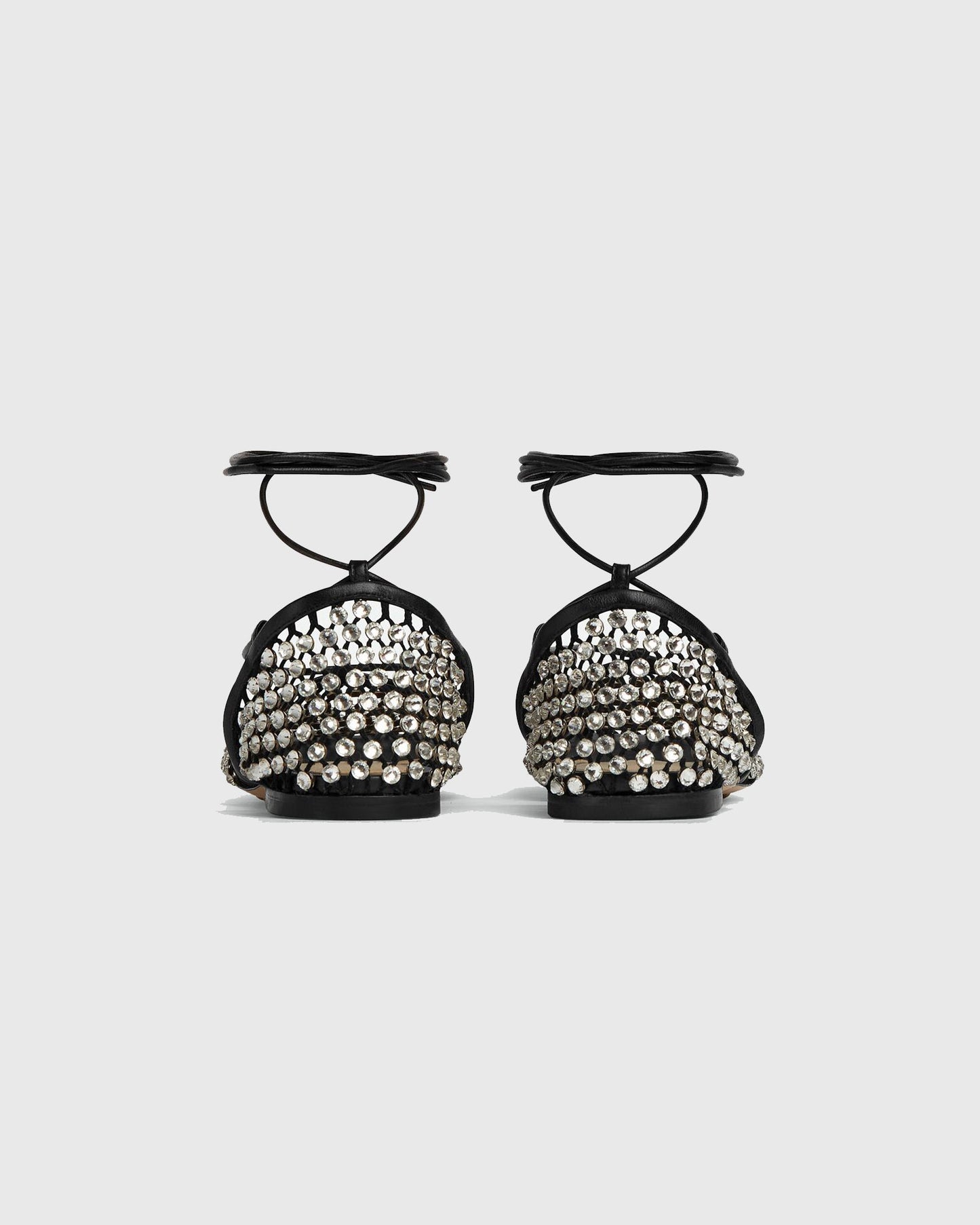 Luca Rhinestone Embellished Fishnet Lace Up Flats In Black