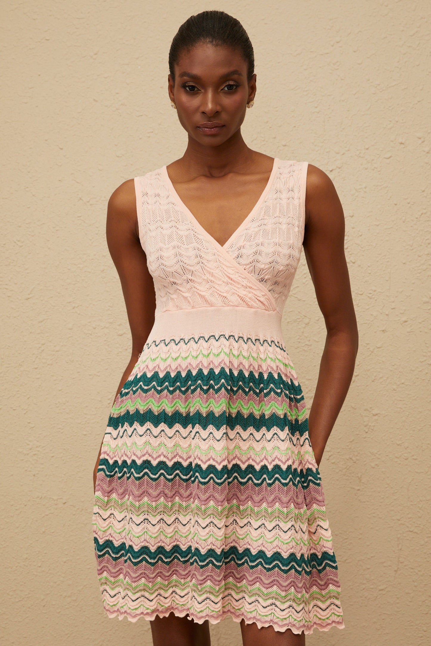 Maxanne Pink Wave Knit Mini Dress