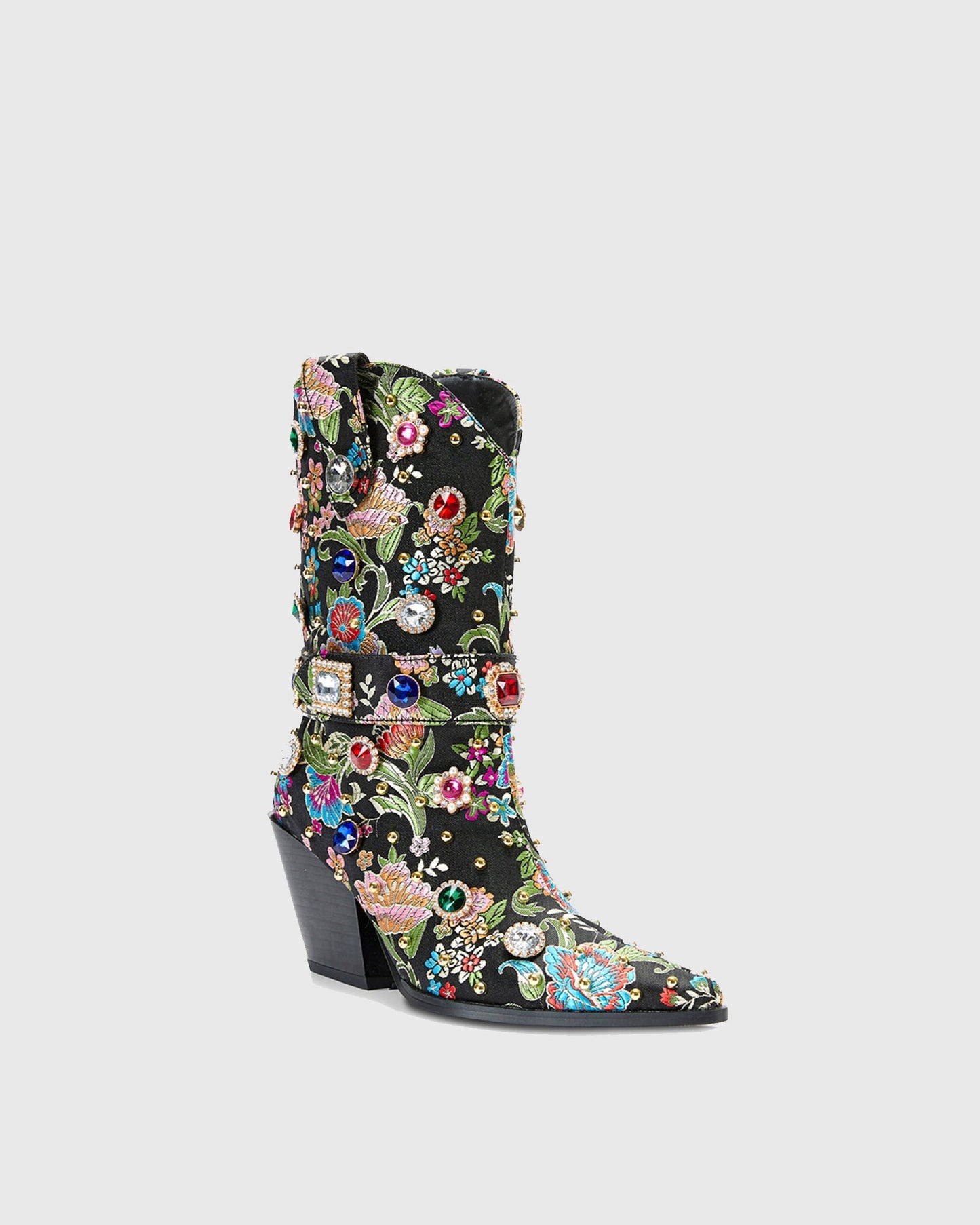 Mariapia Vintage Rhinestone Embroidery Ankle Boots