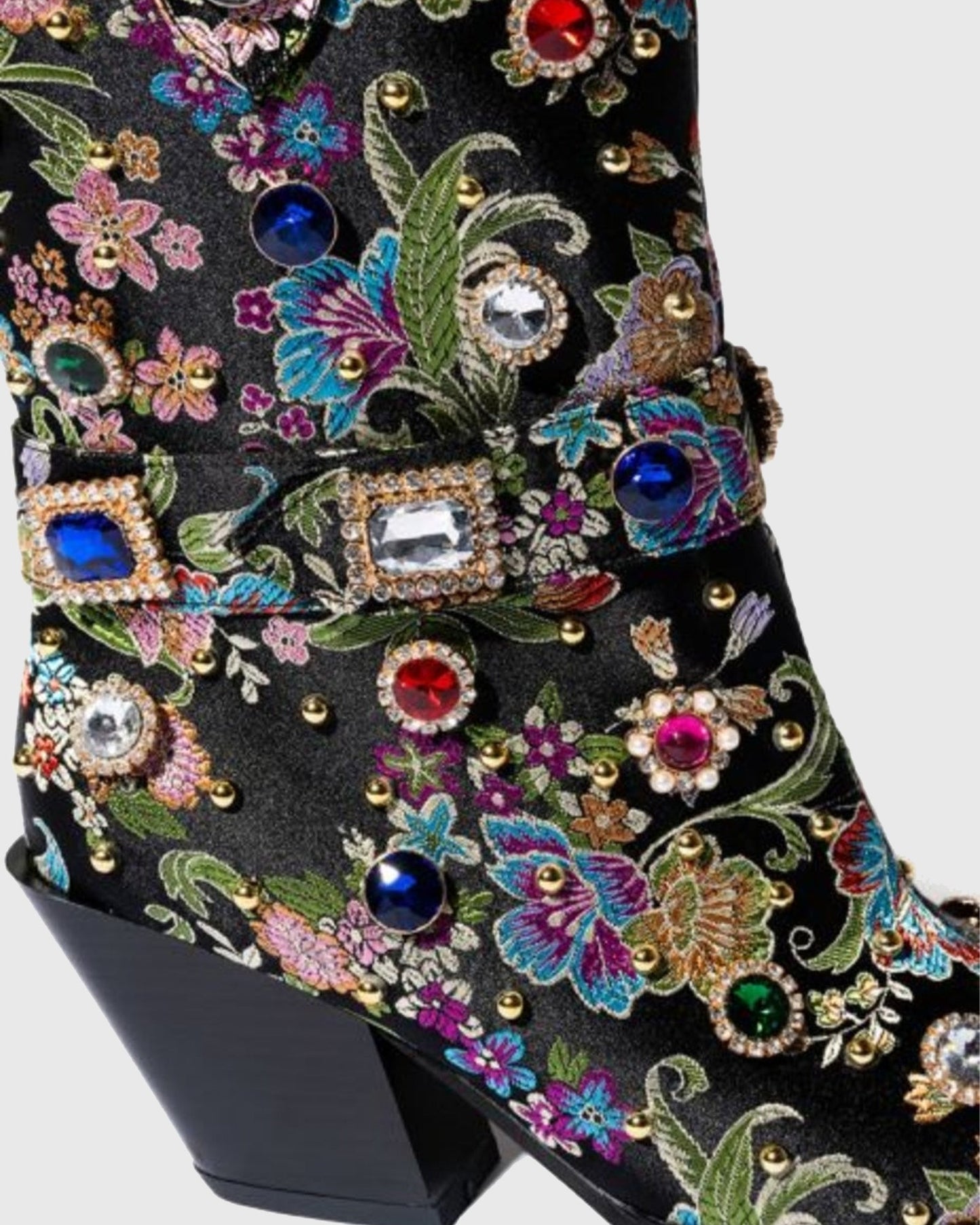 Mariapia Vintage Rhinestone Embroidery Ankle Boots